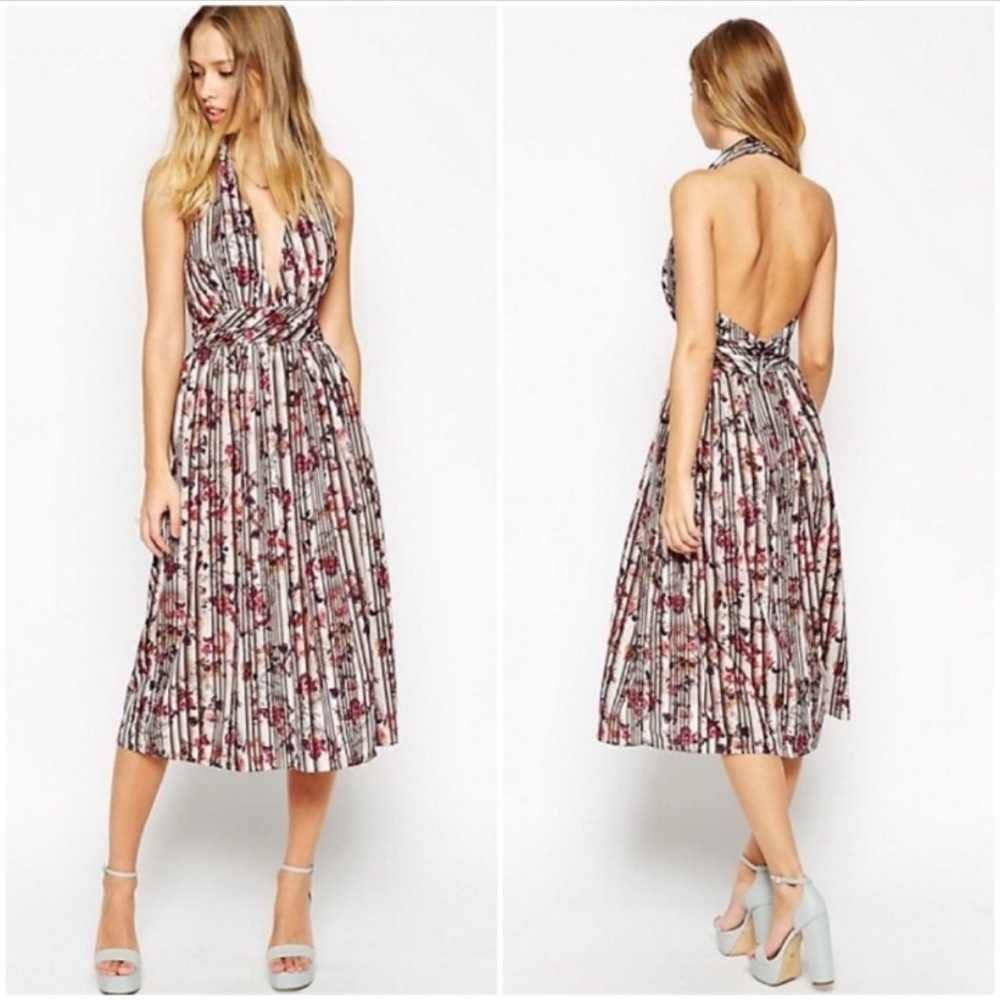 ASOS Plunge Neck Halter Floral Midi Dress - 6